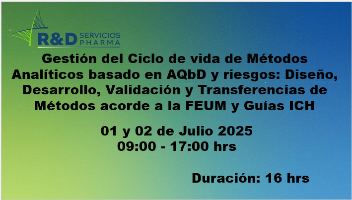 Gestión del Ciclo de vida de Métodos Analíticos basado en AQbD y riesgos: Diseño, Desarrollo, Validación y Transferencias de Métodos acorde a la FEUM y Guías ICH